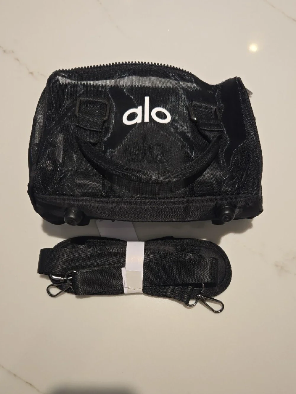 ALO Yoga Black Mesh Toiletry Bag with Top Handles